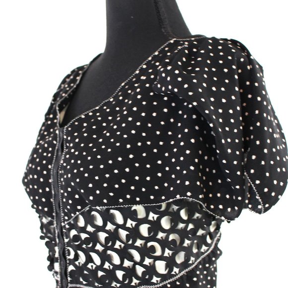 Byron Lars Beguile Black Tan Laser Cut Fit & Flare Flutter Midi Dress 2 Spotted - Picture 3 of 9